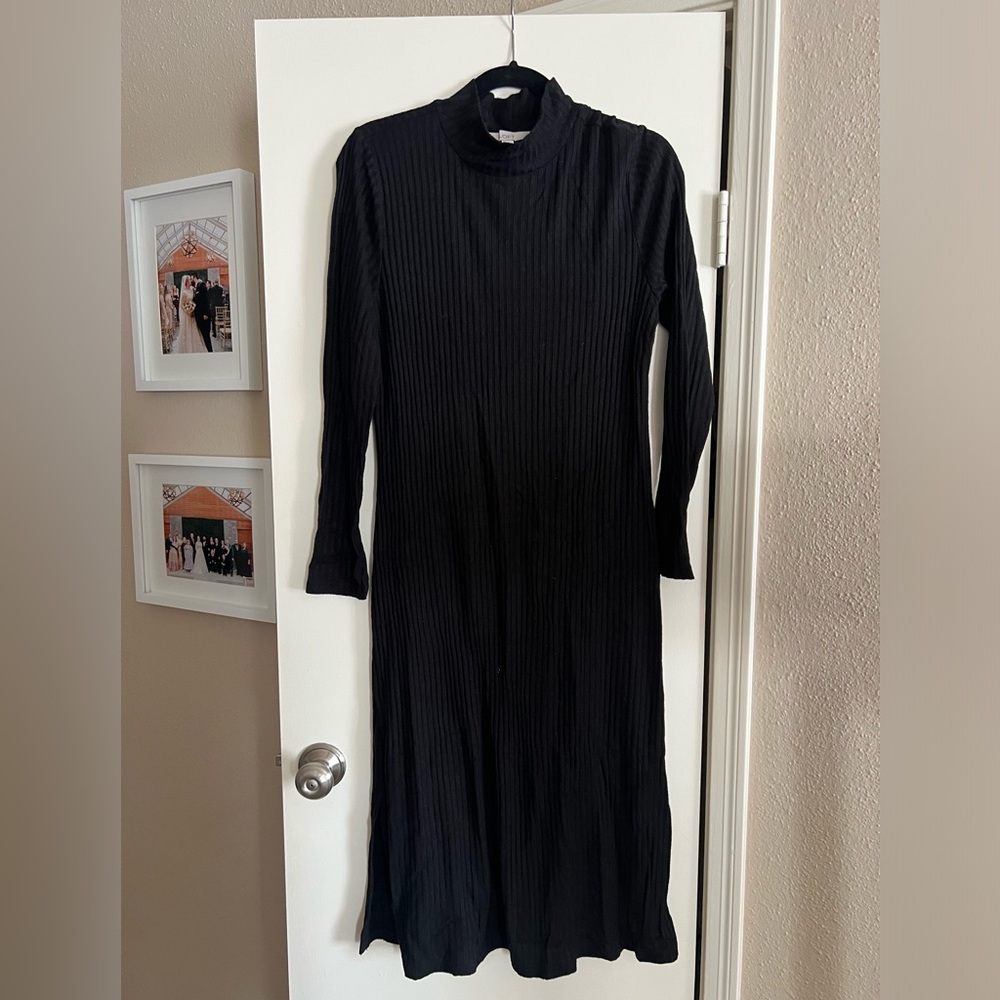 Loft Black Ribbed Long Sleeve Dress - Picture 5 of 6